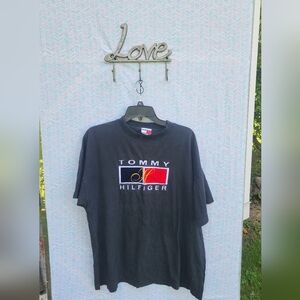 Tommy Hilfiger Black T-Shirt with Iconic Logo Vintage Good Used Condition - XL